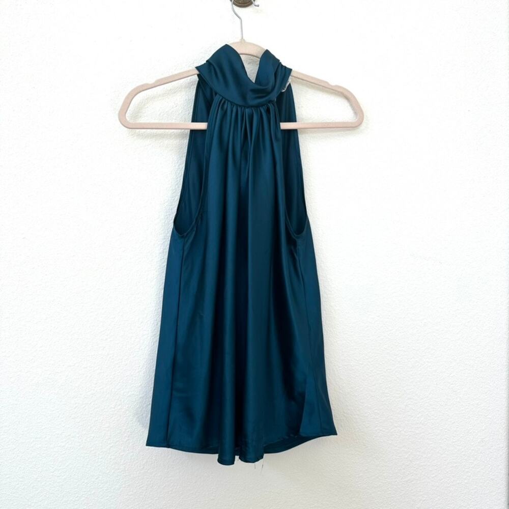 Bishop + Young Jade Blue Satin Neck Tie Halter Top - Size S‎